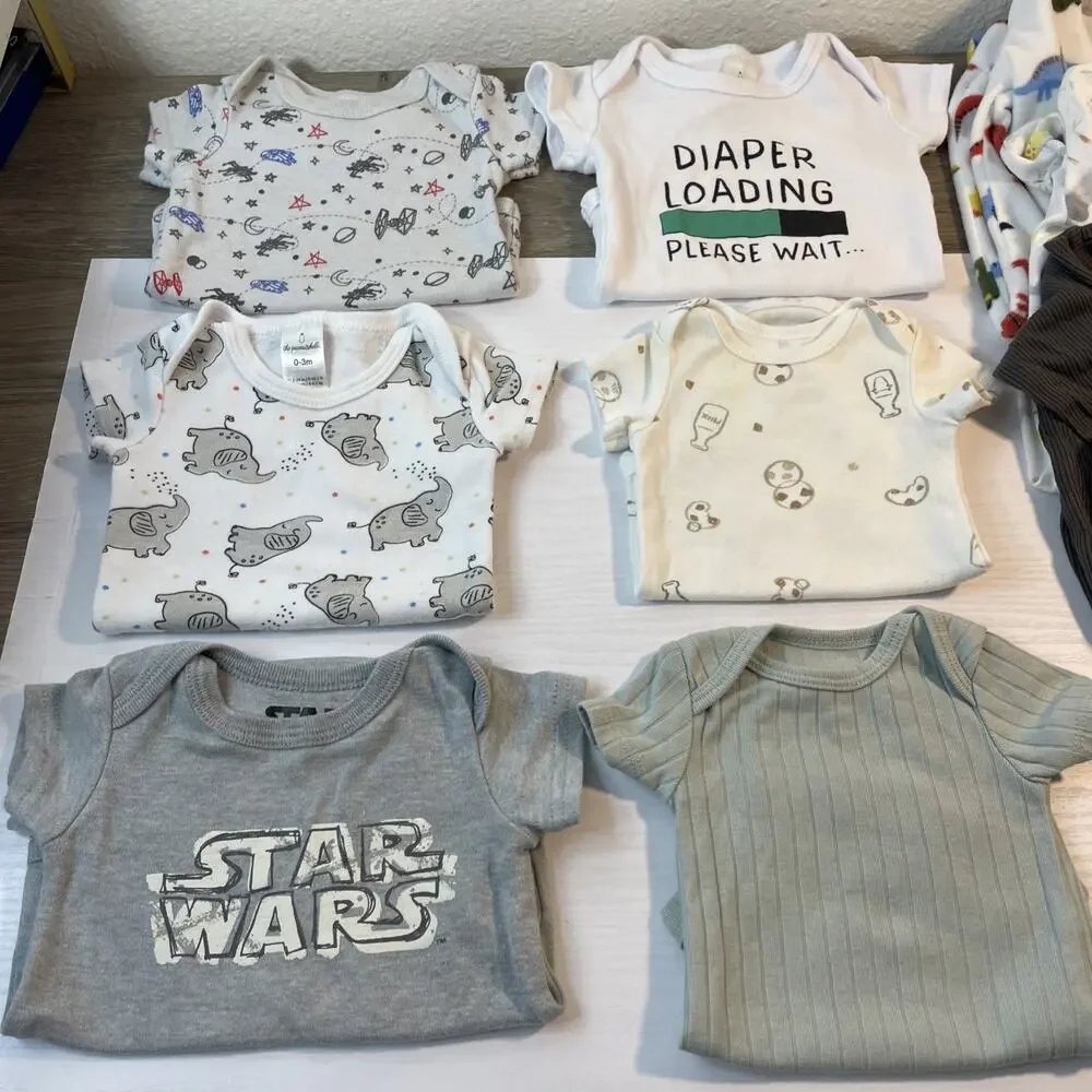 Lot of 12 Baby Boy Clothes Size 0-3 Months Sleep Play Pajamas Star Wars